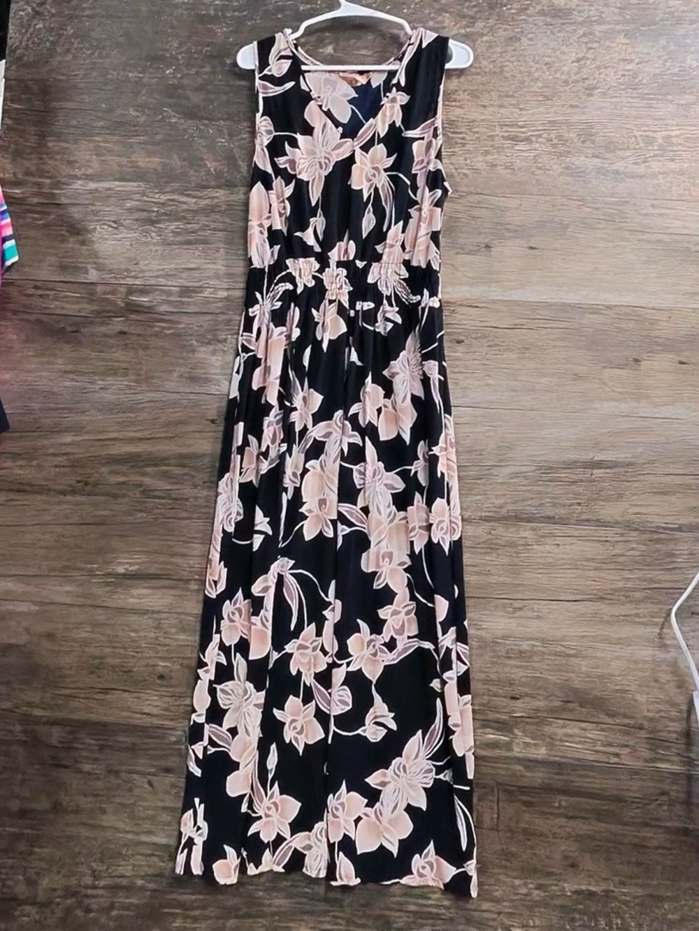 SJS Black Maxi Dress with Blush Floral Print